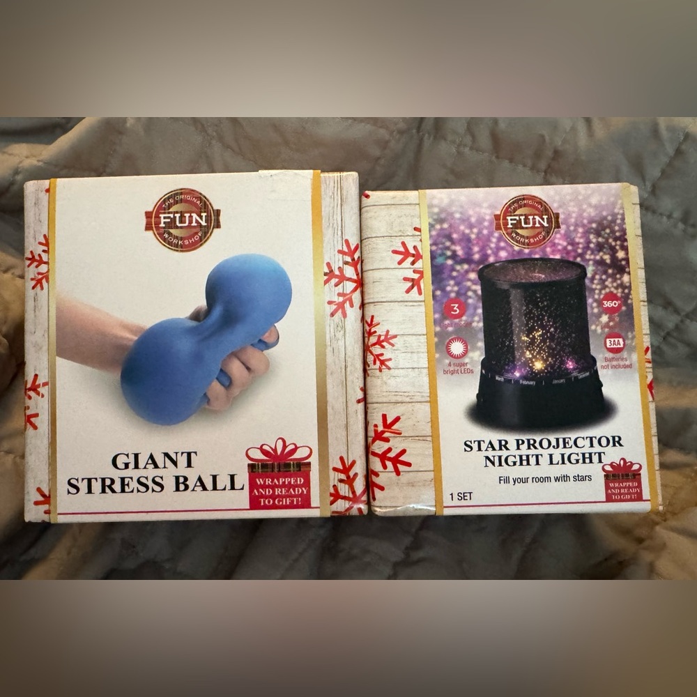 Giant Blue Stress Ball & Star Projector Night Light Set